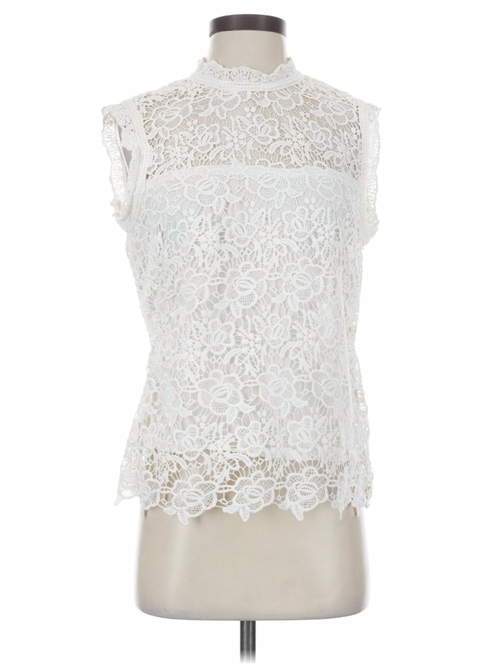 Nanette Lepore White Floral Lace Sleeveless Mock-Neck Top